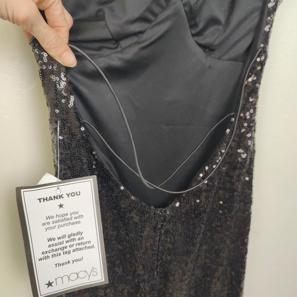B. Darlin Womens Gown 9 10 Black Sequin V-Neck Open Back Prom Formal Glam Prom - Picture 5 of 9